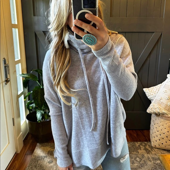 Little Rock Cozy Grey Fleece Pullover Turtleneck Sweater
