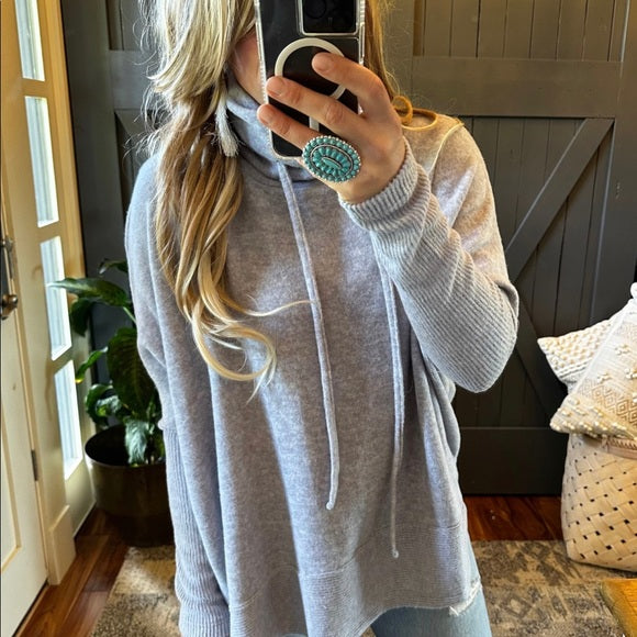 Little Rock Cozy Grey Fleece Pullover Turtleneck Sweater