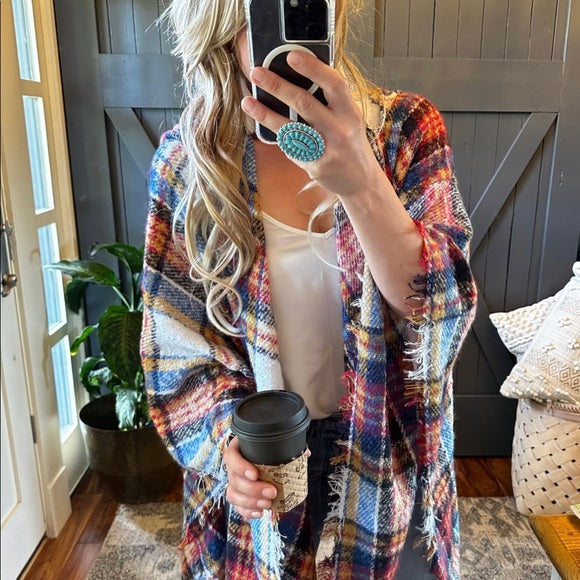 West Fork Hooded Cozy Plaid Cardigan Sweater