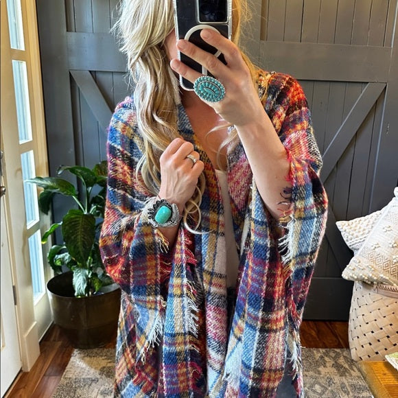 West Fork Hooded Cozy Plaid Cardigan Sweater