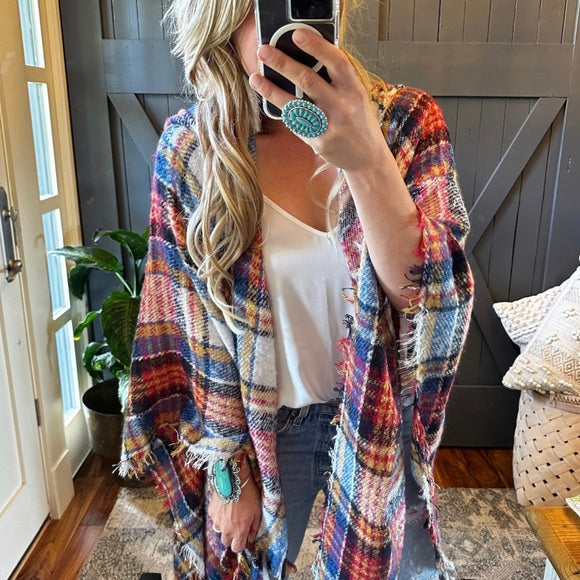 West Fork Hooded Cozy Plaid Cardigan Sweater