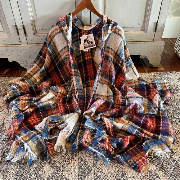 West Fork Hooded Cozy Plaid Cardigan Sweater