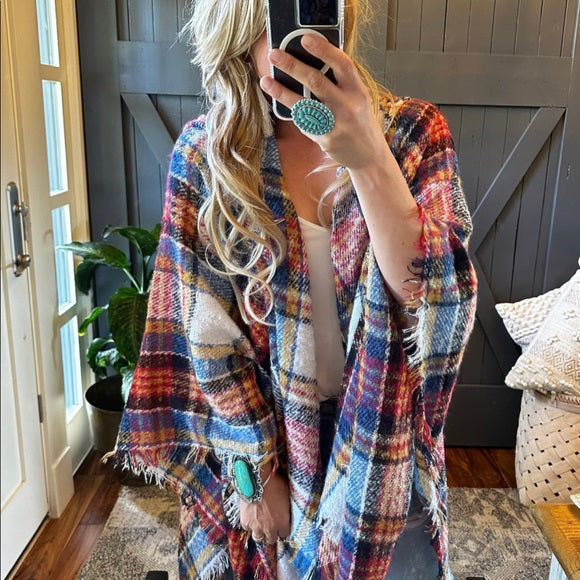 West Fork Hooded Cozy Plaid Cardigan Sweater