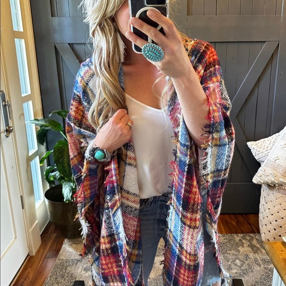 West Fork Hooded Cozy Plaid Cardigan Sweater