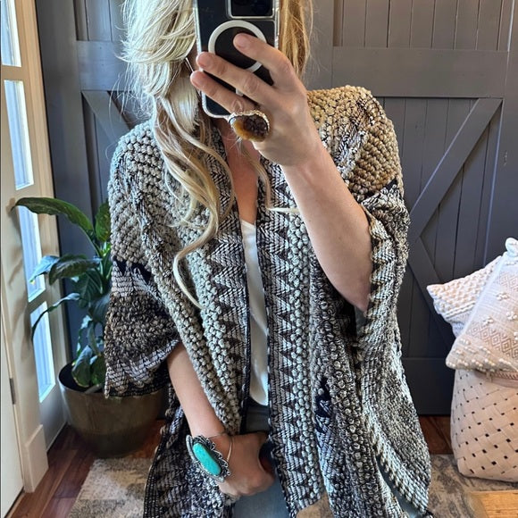 Bohemian Loom Cardigan Sweater in Gray