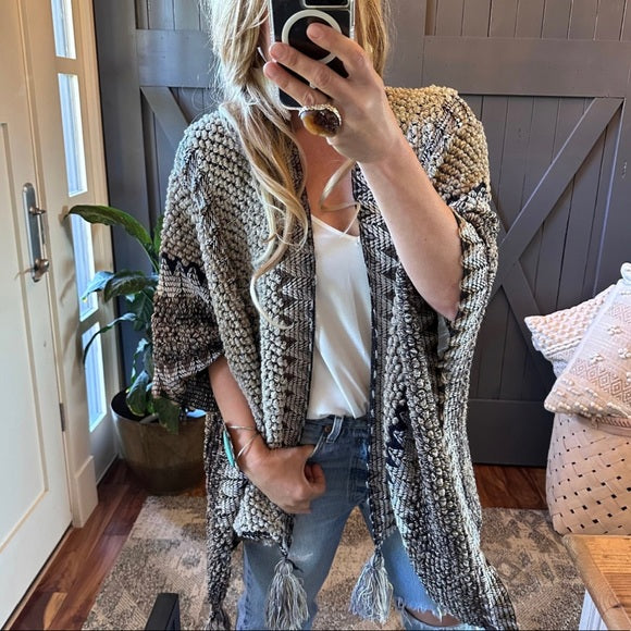 Bohemian Loom Cardigan Sweater in Gray