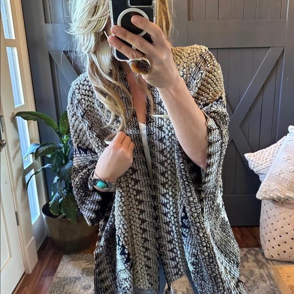 Bohemian Loom Cardigan Sweater in Gray