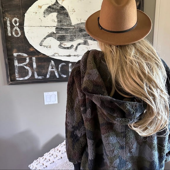 Feather Lodge Camo Hooded Cardigan Sweater Coat