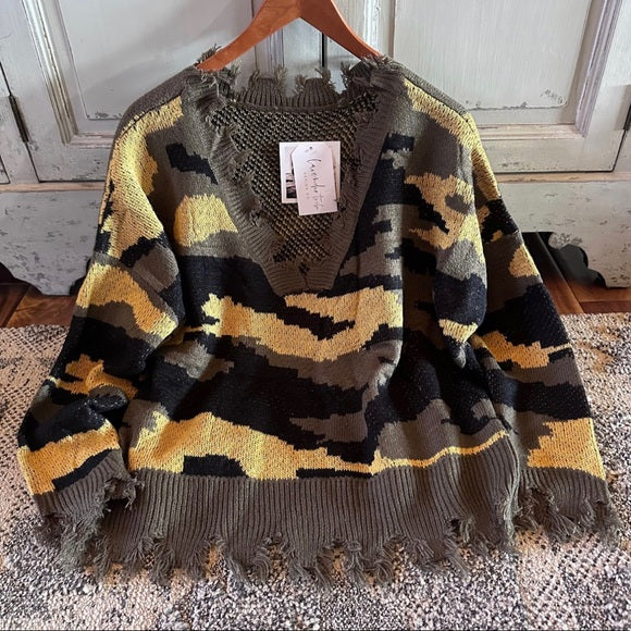 Livingston Camo Knit V-Neck Pullover Sweater