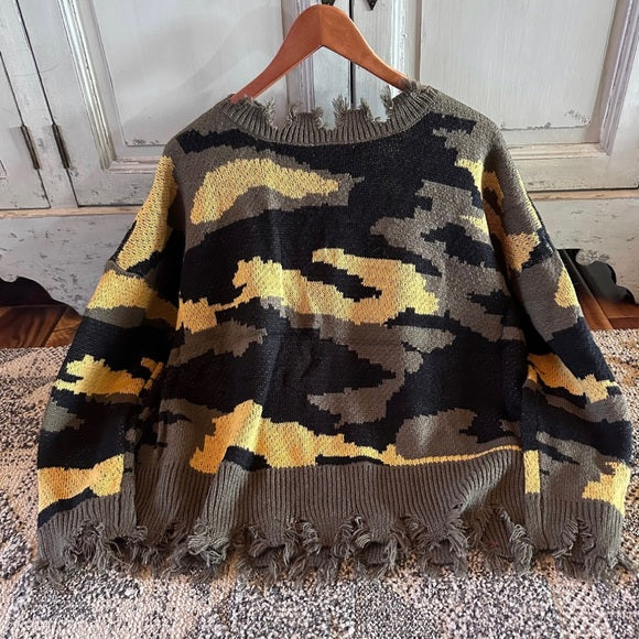 Livingston Camo Knit V-Neck Pullover Sweater