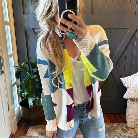 The Harmon Geometric Cotton Knit Cardigan Sweater