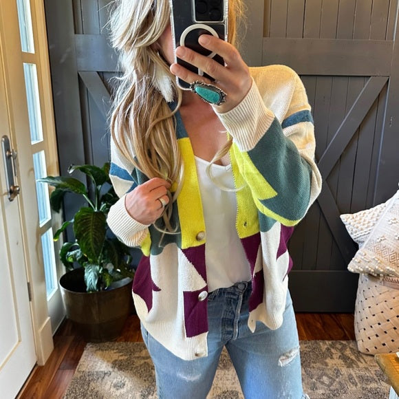 The Harmon Geometric Cotton Knit Cardigan Sweater