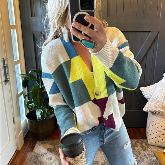 The Harmon Geometric Cotton Knit Cardigan Sweater