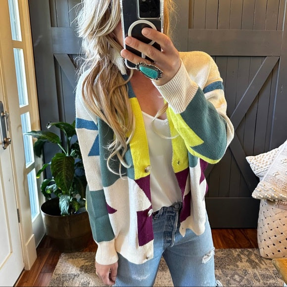 The Harmon Geometric Cotton Knit Cardigan Sweater