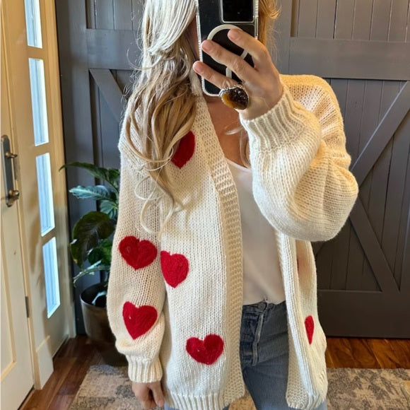Heart Embroidered Patch Cardigan Sweater - Lavender Tribe