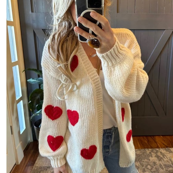 Heart Embroidered Patch Cardigan Sweater - Lavender Tribe