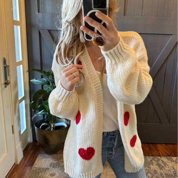 Heart Embroidered Patch Cardigan Sweater - Lavender Tribe