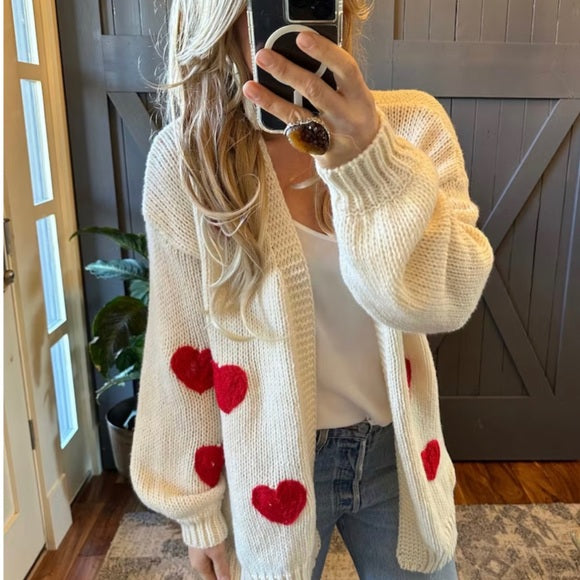 Heart Embroidered Patch Cardigan Sweater - Lavender Tribe