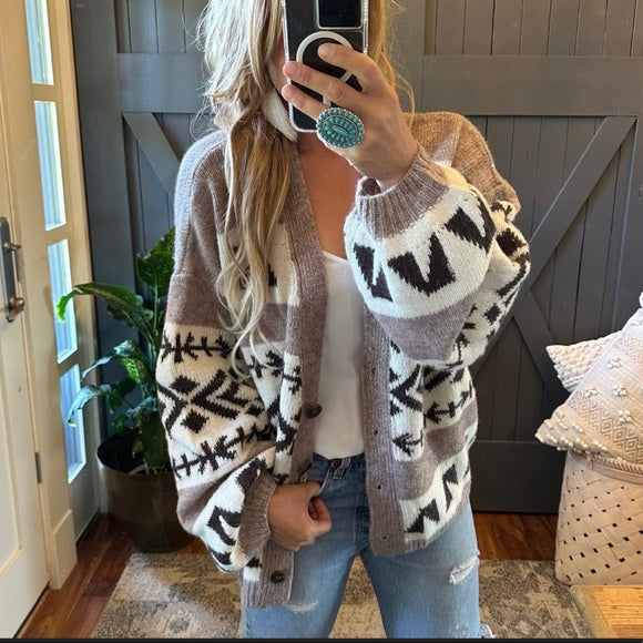 Cowichan Knitted Soft Wool Blend Cardigan Sweater - Lavender Tribe
