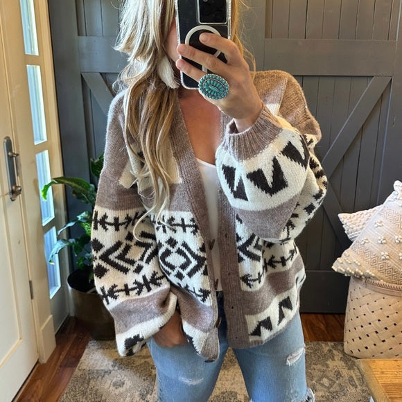 Cowichan Knitted Soft Wool Blend Cardigan Sweater - Lavender Tribe