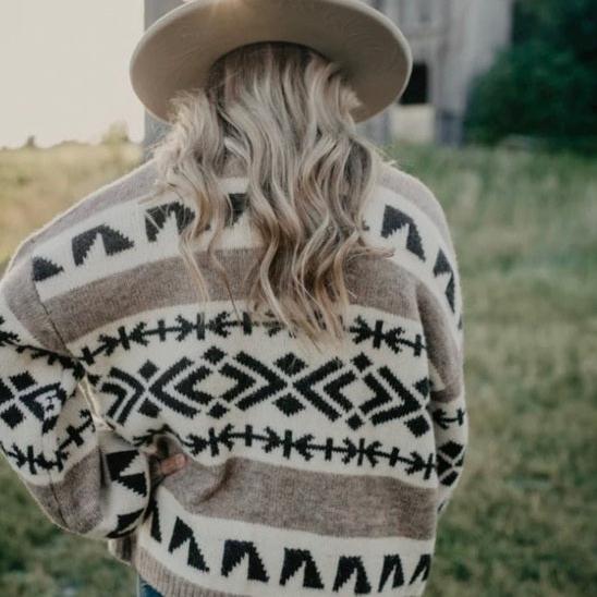 Cowichan Knitted Soft Wool Blend Cardigan Sweater - Lavender Tribe