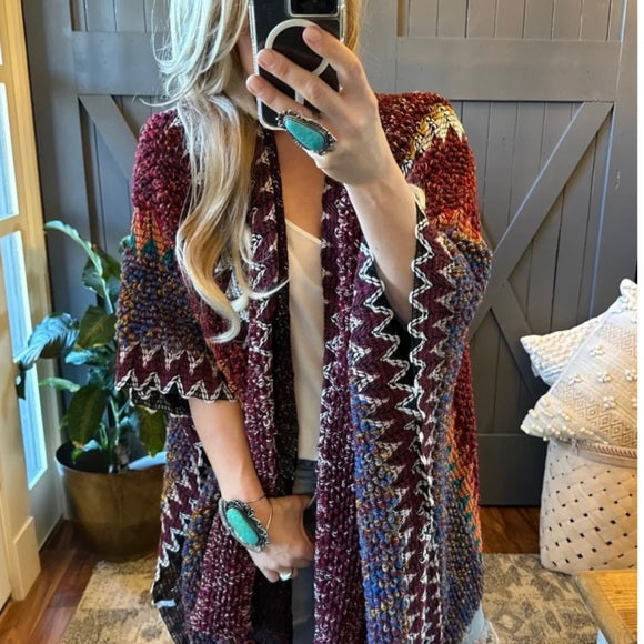 Bohemian Loom Cardigan Sweater in Red - Lavender Tribe