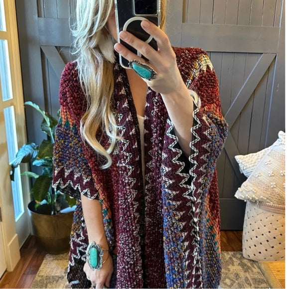 Bohemian Loom Cardigan Sweater in Red - Lavender Tribe