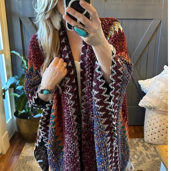Bohemian Loom Cardigan Sweater in Red - Lavender Tribe