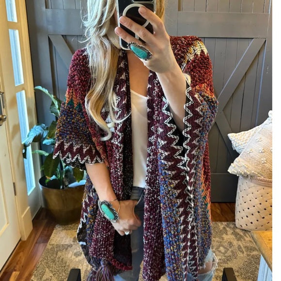Bohemian Loom Cardigan Sweater in Red - Lavender Tribe