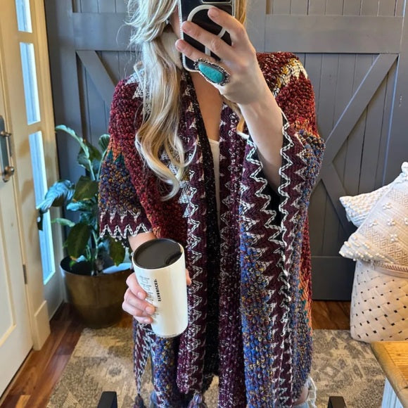 Bohemian Loom Cardigan Sweater in Red - Lavender Tribe