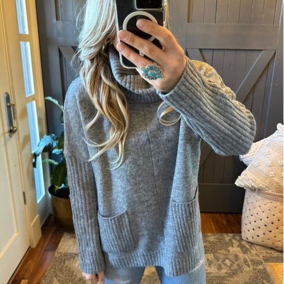 Bend Cozy Grey Knit Mock Neck Pullover Sweater