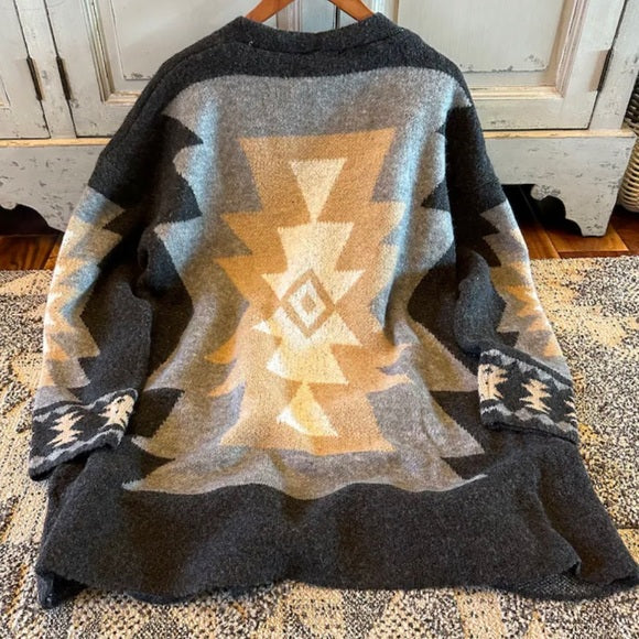 Emory Aztec Western Grey Cardigan Sweater - Lavender Tribe