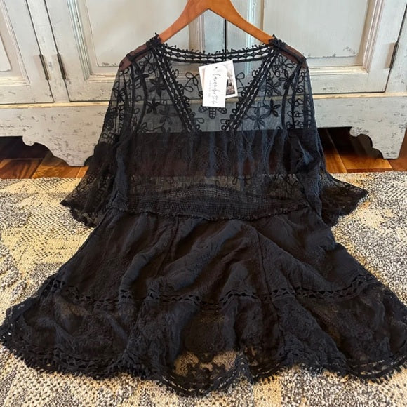 Hailey Black Crochet Lace Blouse Bohemian Blouse - Lavender Tribe