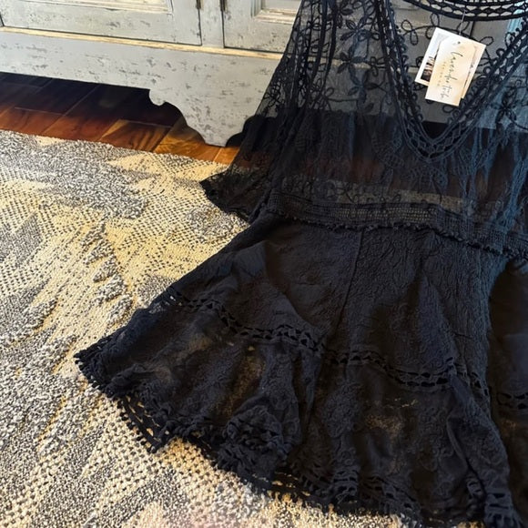 Hailey Black Crochet Lace Blouse Bohemian Blouse - Lavender Tribe