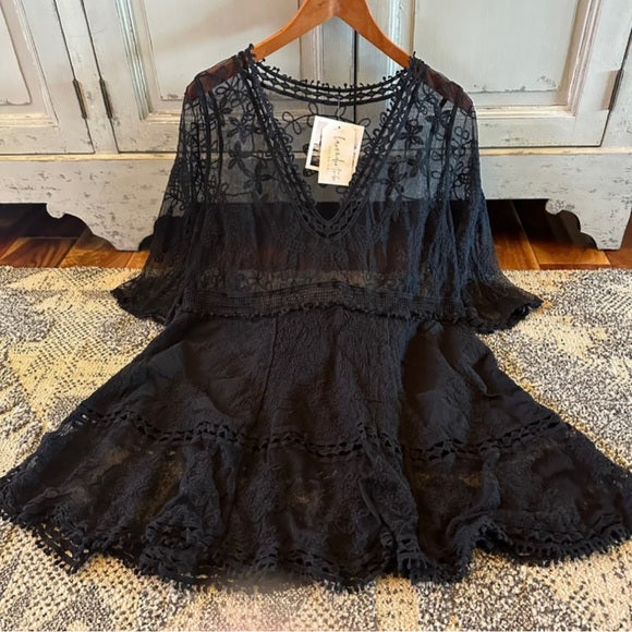 Hailey Black Crochet Lace Blouse Bohemian Blouse - Lavender Tribe