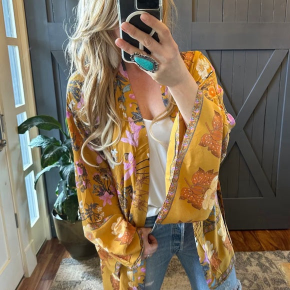 Billie Floral Kimono Sleeve Cardigan Top - Lavender Tribe