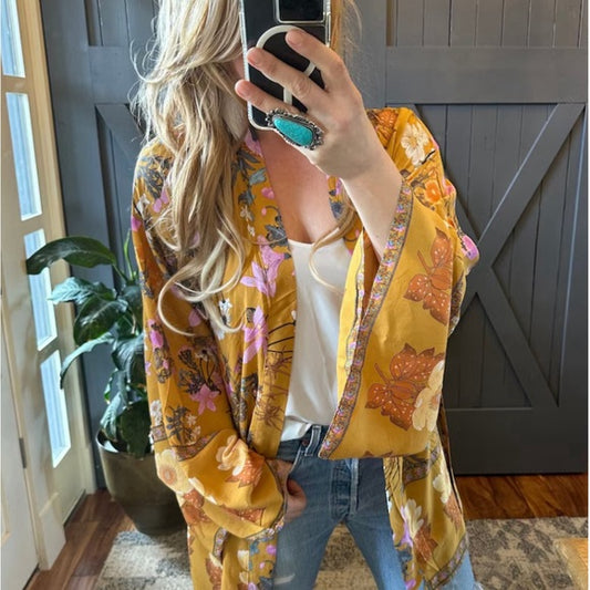 Billie Floral Kimono Sleeve Cardigan Top - Lavender Tribe