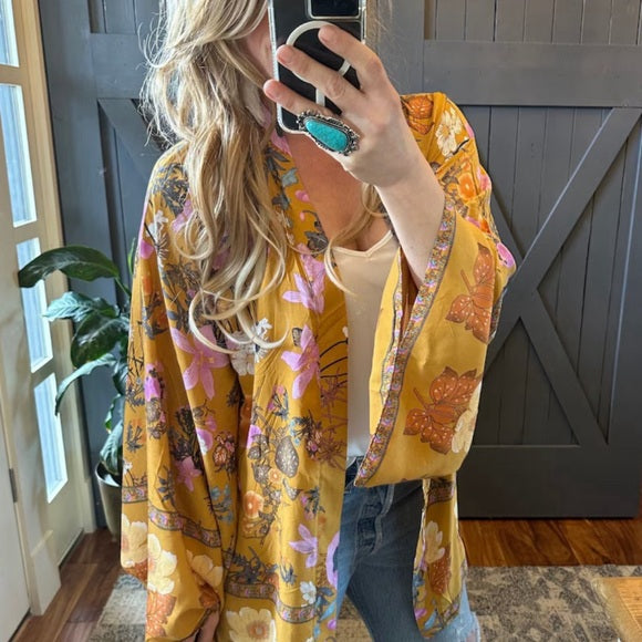 Billie Floral Kimono Sleeve Cardigan Top - Lavender Tribe