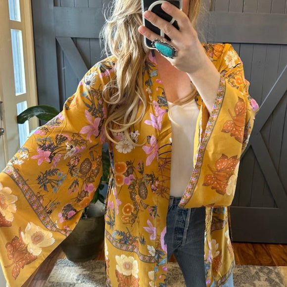 Billie Floral Kimono Sleeve Cardigan Top - Lavender Tribe