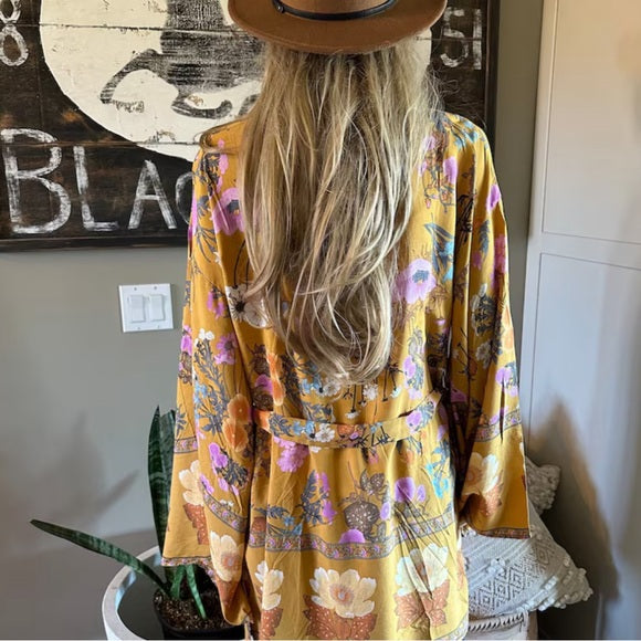 Billie Floral Kimono Sleeve Cardigan Top - Lavender Tribe