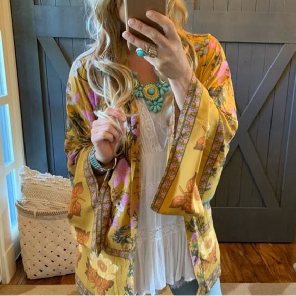 Billie Floral Kimono Sleeve Cardigan Top - Lavender Tribe