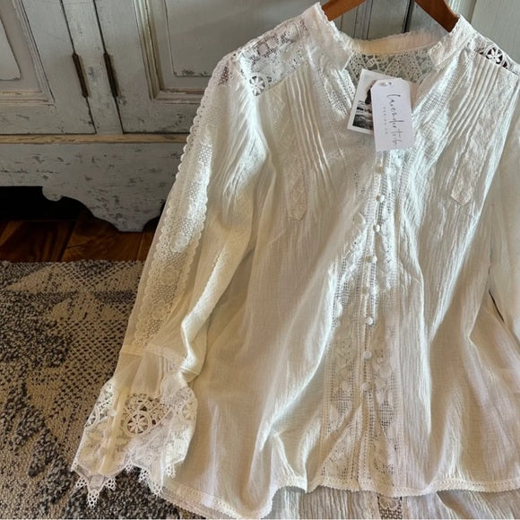 Jackson Crochet Lace Button Front Blouse - Lavender Tribe