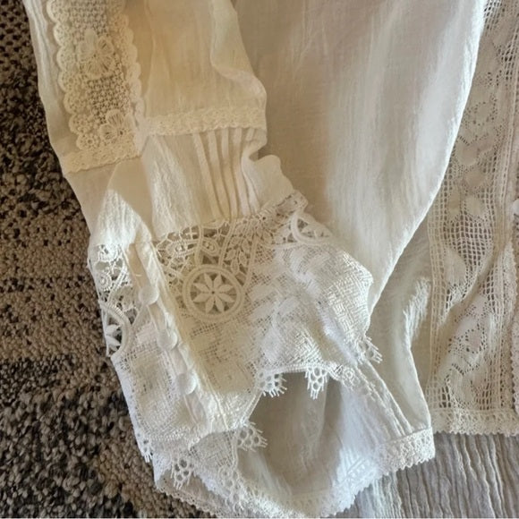 Jackson Crochet Lace Button Front Blouse - Lavender Tribe