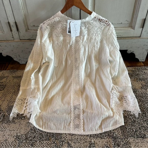 Jackson Crochet Lace Button Front Blouse - Lavender Tribe