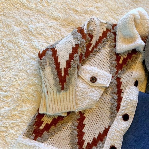 Montana Native Knit Sherpa Sweater Jacket - Lavender Tribe