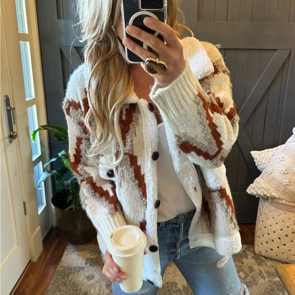 Montana Native Knit Sherpa Sweater Jacket - Lavender Tribe