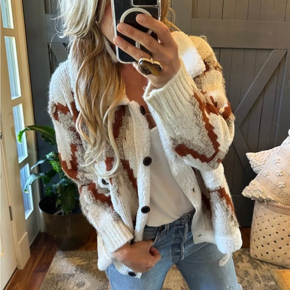 Montana Native Knit Sherpa Sweater Jacket - Lavender Tribe