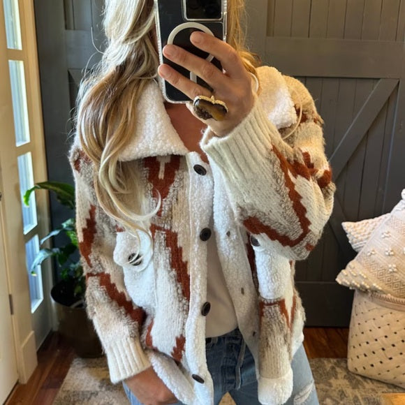 Montana Native Knit Sherpa Sweater Jacket - Lavender Tribe