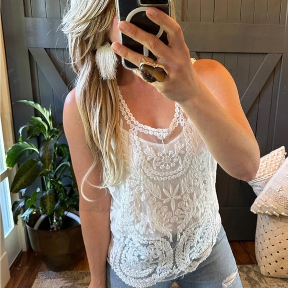 White Lace Sleeveless Blouse Tank - Lavender Tribe