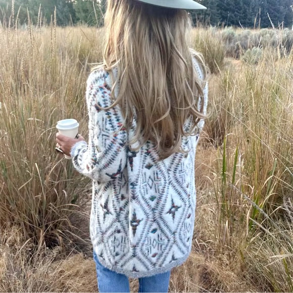 Dutton Celtic Print Long Cardigan Sweater - Lavender Tribe